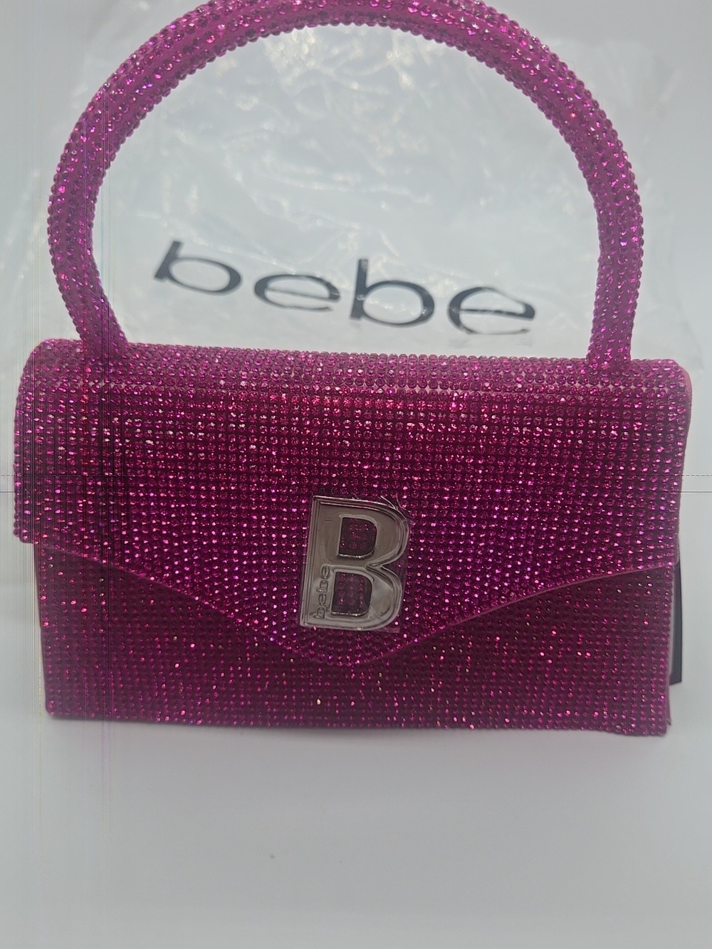 bebe Fuchsia Crystal-Embellished Mini Top-Handle Bag